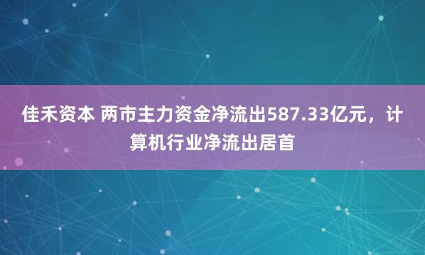 佳禾资本 两市主力资金净流出587.33亿元，计算机行业净流出居首