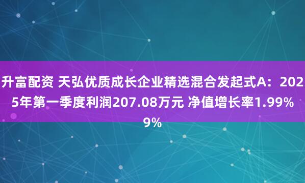 升富配资 天弘优质成长企业精选混合发起式A：2025年第一季度利润207.08万元 净值增长率1.99%